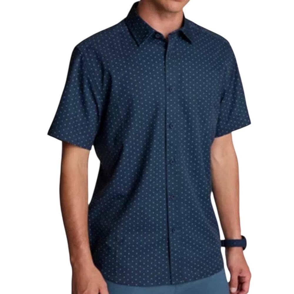 Kenneth Cole Men’s Short Sleeve Button Down Shirt Navy Size L